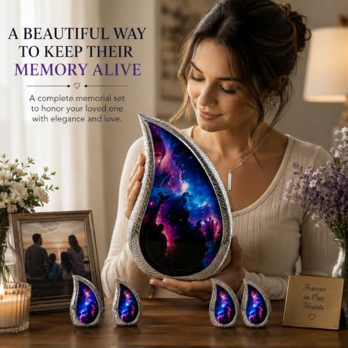 Premium Family Cremation Urn Set for Human Ashes Teardrop Memorial with Keepsakes & Necklace - Eco-Friendly Dignified Tribute