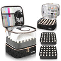 Black Double-Layer Nail Polish Organizer Bag Holds 60 Bottles & UV Lamp