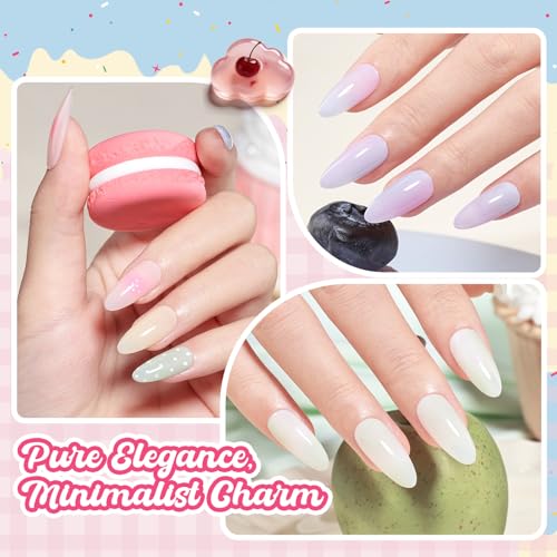 Beetles Fruity Milk Jelly Gel Nail Polish Set - 6 Colors Spring Pastel Gel Polish Kit Pink Purple Blue Peach Nude Green Yellow Sheer Translucent Effect Soak Off UV Nail Art Manicure Gift for Women