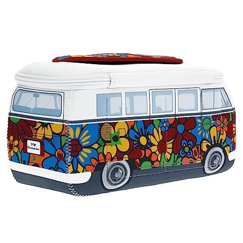 BRISA VW Collection - Volkswagen Neoprene Universal Makeup Cosmetic Travel Pharmacy Bag Pouch T1 Campervan Bus (Flower/Multi/Large)