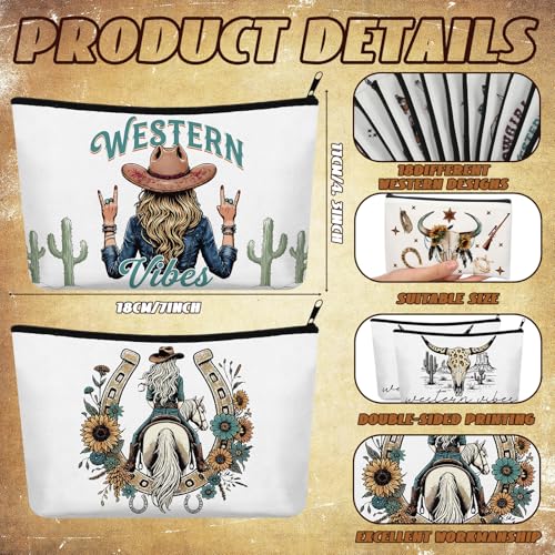 Western Makeup Bags Bulk Gift Set - 36 Canvas Cow Pattern Cosmetic Pouches - Western