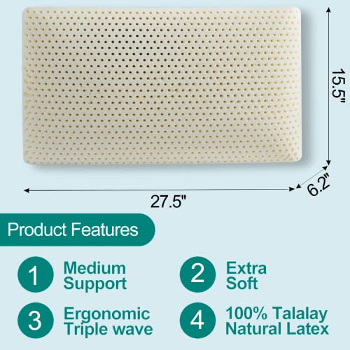 Queen (Mid Loft) Talalay Latex Pillow - Natural Cooling Support for Side, Back & Stomach Sleepers