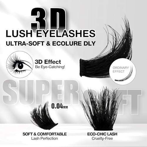 Lash Clusters Kit, DIY 3D Cluster Eyelash Extensions 10?18mm,144pcs Fluffy D Curl Soft Natural Lashes with Lash Bond and Seal,Tweezers, Remover?Natural Fake Cat Eye Wispy Individual Clusters£¨181-4-L£©