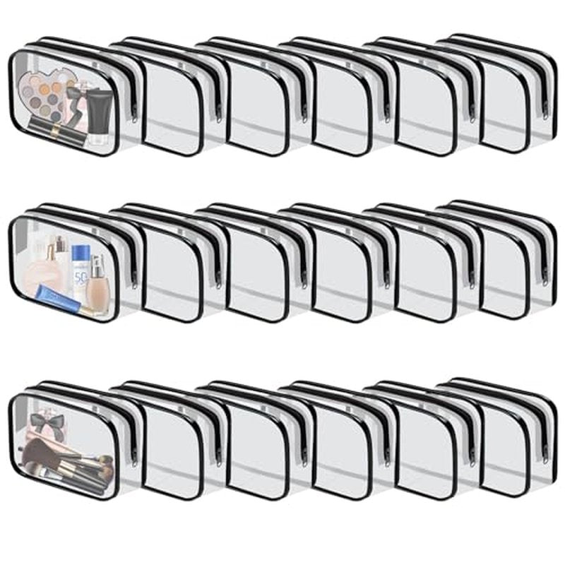18 Pieces Clear Cosmetics Bag Bulk, TSA Approved Toiletry Bag for Travel, Clear PVC Zippered Cosmetic Makeup Pouch, Waterproof Vinyl Plastic Organizer Case for Vacation Bathroom (Small)