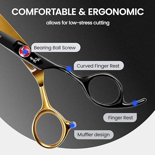 Gold 6-Inch Hair Cutting Scissors Kit - Professional Hair Shears & Thinning Scissors
