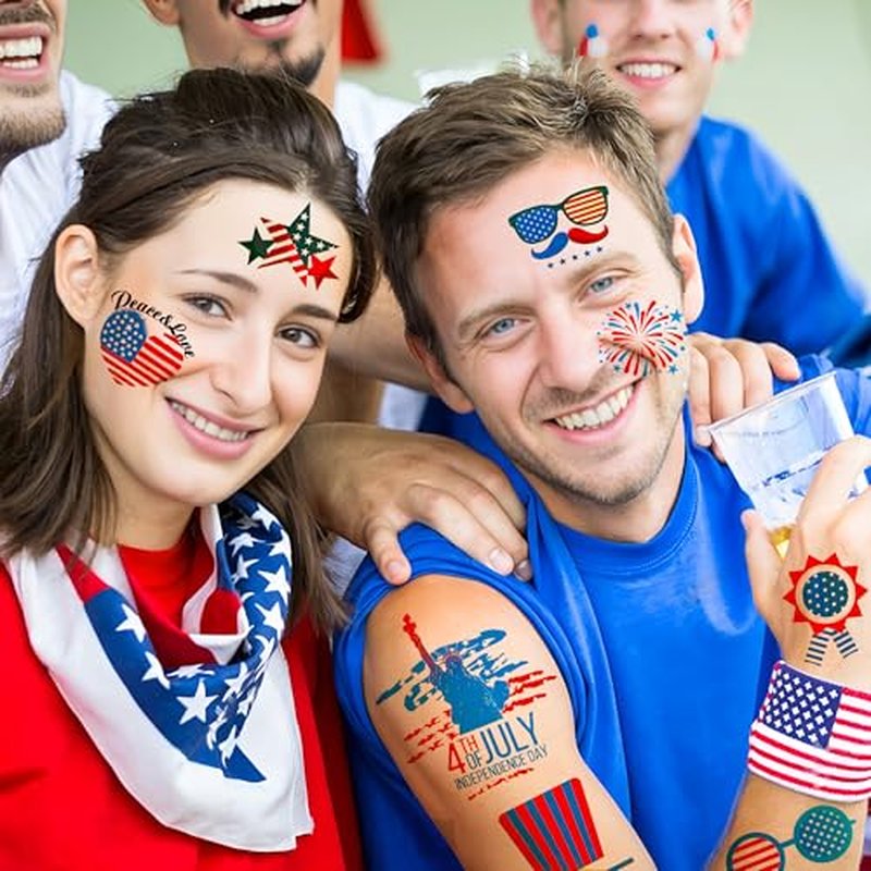 4th of July Tattoos,100PCS 4th of July Temporary Tattoos,Fourth of July Accessories,Red White and Blue Party Supplies Independence Day 2.7x 4.8 inches 10 Sheets