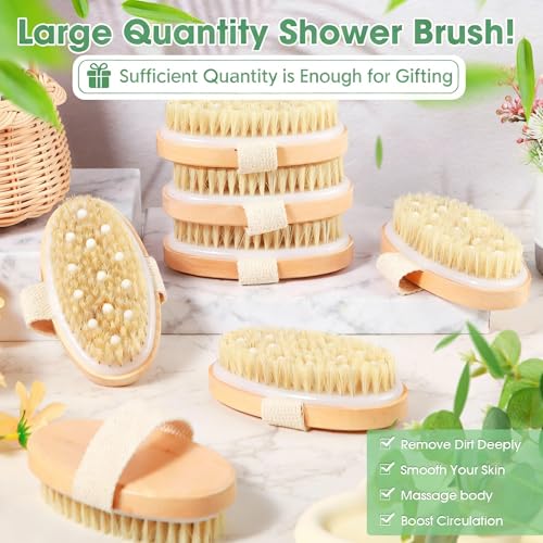 Dry Body Brush for Lymphatic Drainage & Exfoliation - Natural Wooden Handle, 2 Pack