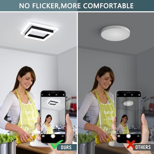 LED Ceiling Light Fixture 32W Modern Flush Mount Square Kitchen & Hallway Lighting - White & Black 3 Pack