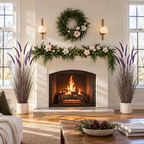 Purple Artificial Grass Plants in Pots - 5ft Tall 2-Pack Indoor Decor - Pure Purple