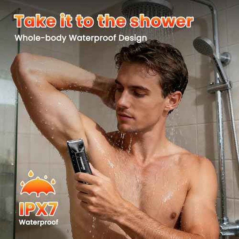 Manscape 3-In1 Body & Pubic Hair Trimmer for Men, IPX7 Waterproof Ball & Groin Shaver with LED Light, Electric Razor with Travel Pouch & USB Rechargeable, Christmas Gifts for Men