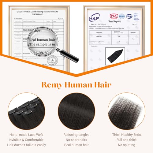 6PCS Clip in Hair Extensions Short Human Hair 16 Inch Natural Black - Variation #1B