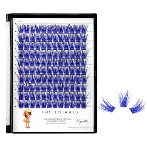 ¡æVAYATOR Wide Stem False Eyelashes Cluster 7Colors D Curl 10-18mm to Choose Individual Eyelash Extensions Eyelahes Clusters Lashes Clusters (Dark Blue-16mm)