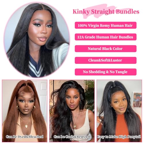 16 inch Kinky Straight Bundles - 1 Bundle Yaki Brazilian Virgin Hair, Fopeela 100% Unprocessed