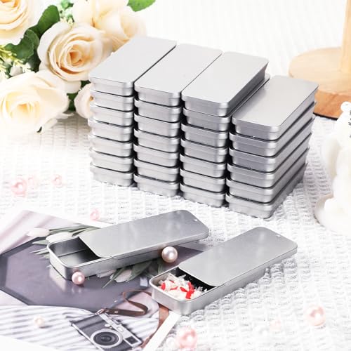 Silver Lip Balm Containers 100 Pack Small Rectangular Metal Tins with Sliding Lids