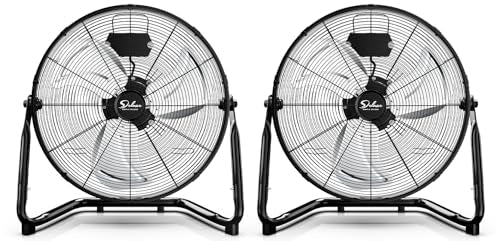 Simple Deluxe 20-Inch Heavy Duty Metal Industrial Floor Fans 2 Pack - 3-Speed, Black