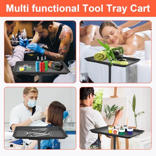 Salon Rolling Tray Cart with Wheels & Adjustable Height - Black