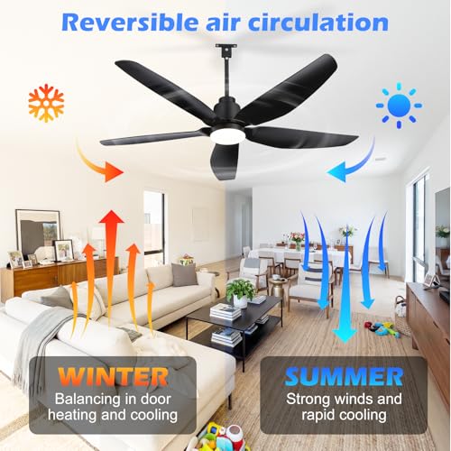 ZYD 52-Inch Black Outdoor Ceiling Fan with Light, Remote, 6-Speed Reversible DC Motor