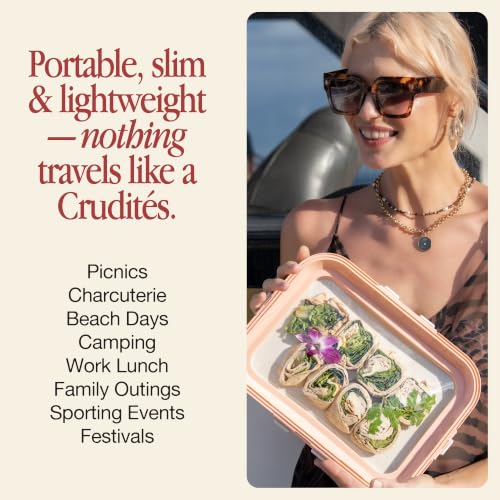 Crudités Portable Snack Tray 4-Pack - Rectangle Cream White, Stackable & Lightweight