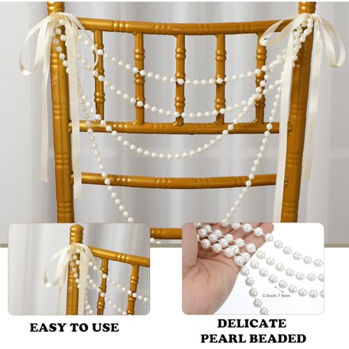 64 Pcs Ivory Pearl Chair Sashes with Bows – Wedding Garland Décor Set