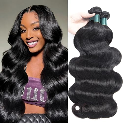 3 Bundles Human Hair Body Wave Extensions - Natural Black 18 20 22 Inch