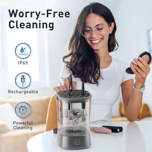 Electric Makeup Brush Cleaner - 9000 RPM Makeup Brush Cleaning Machine, IP65 Waterproof Automatic Makeup Brush Cleaner for Makeup Sponges and Brushes(Gray)