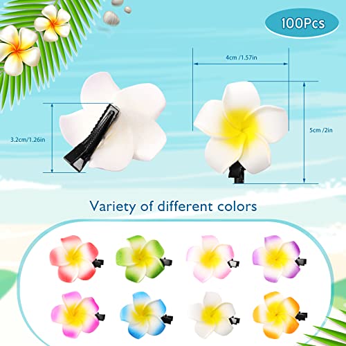 100 Pack Plumeria Hair Clips - Hawaiian Foam Flower Hair Accessories, 2 Inch