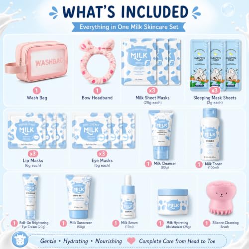 Kids & Teens Milk Skin Care Set with Masks & Travel Bag - Gentle Hydration