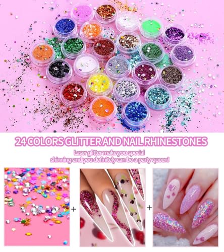 YEVYO 259pcs Acrylic Nail Kit with Drill & UV Light for Beginners - Glitter Powder, Tips & Tools