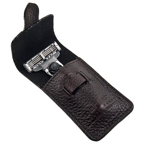 Travel Razor Compatible with Gillette Mach3 - Brass Handle & Leather Case