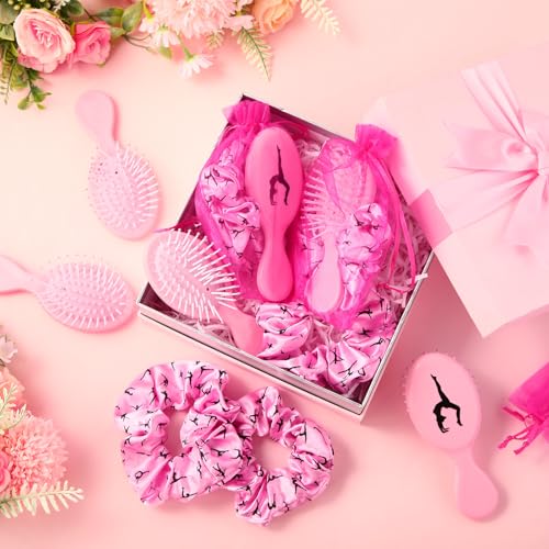 Pink Gymnastics Hair Ties & Hairbrush Set for Girls and Women - 36 Pack