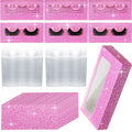 Maitys 50 Sets Empty Eyelash Case Set, Include 50 Empty Eyelash Box Lash Box Packaging Eyelash Storage Box, 50 Eyelash Box Tray False Eyelash Storage Box Tray, 50 Internal Background Paper (Pink)
