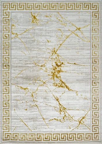 Glory Rugs 5' x 7' Cream & Gold Modern Abstract Area Rug for Living Room