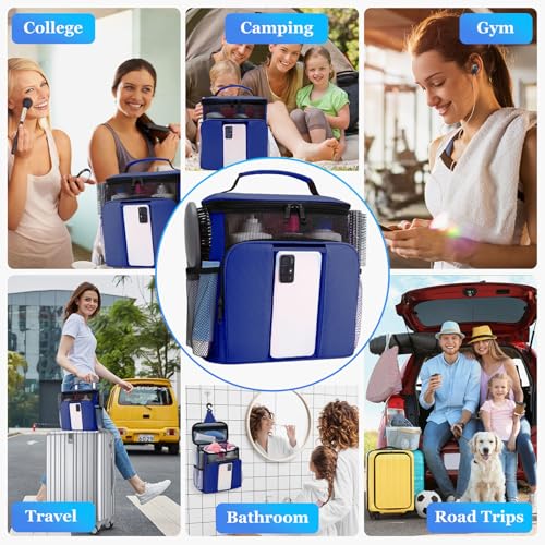 Blue Dorm Shower Caddy Organizer for College Students - Water-Resistant Toiletry Bag