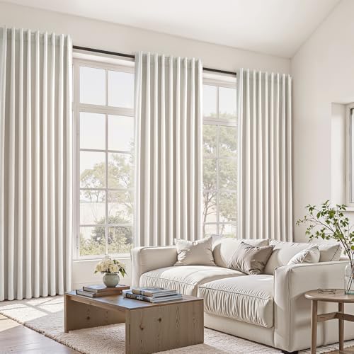 Topfinel Blackout Curtains 60W x 90L Linen Look for Sliding Doors - Pack of 2, Birch