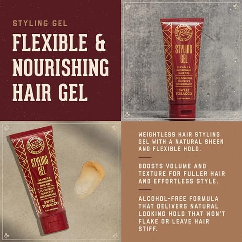 18.21 Man Made Hair Styling Gel for Men, Weightless All-Day Flexible Hold, 3oz. Original Sweet Tobacco Scent