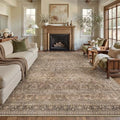 Vintage Distressed Washable Area Rug - 6x9 ft Brown Low Pile for Living Room