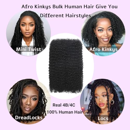 Suntefic Natural Black Afro Kinky Curly Human Hair Bundles 20 Inch for Braiding & Locs