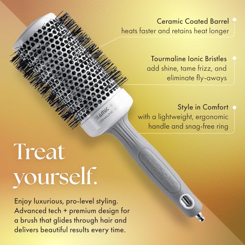 Olivia Garden Ceramic Ion Round Thermal Hair Brush - 4-Piece White/Grey