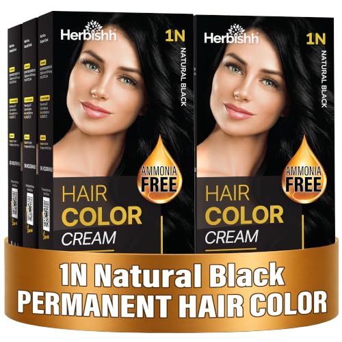 Herbishh Korean Permanent Hair Dye Natural Black 6 Pack - Ammonia-Free, Long-Lasting Color