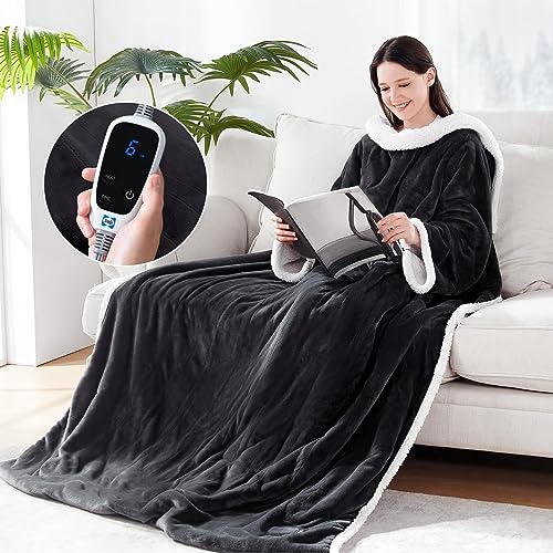 Sealy Charcoal Wearable Electric Blanket with Foot Pocket, 50x70+18"