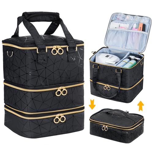 Uross X Large Nail Polish Organizer Bag Holds 60 Bottles & Nail Lamp - Black