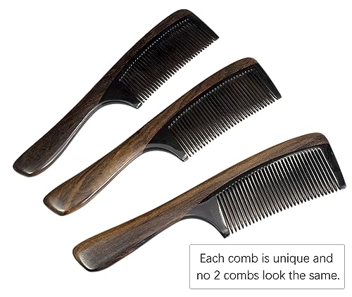 Buffalo Horn Comb Set - Fine and Wide Tooth Wooden Hair Combs for Men Women Variation of J-Wide Tooth & Fine Tooth