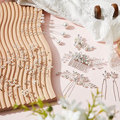 Bride Hair Accessories Pearl Crystal Combs Set - Fresh Style 44 Pieces