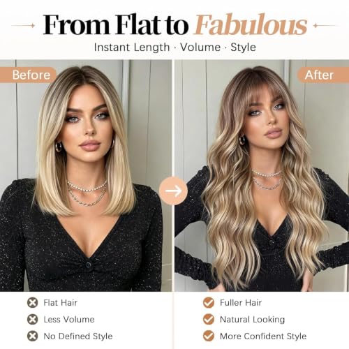 Long Curly Wavy Blonde Wig with Bangs for Women - Dark Blonde Variation