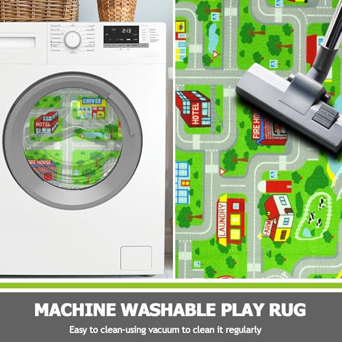 Kids Traffic Road Playmat Carpet - Non-Slip City Map Rug for Toddler Playroom, 6.6'x9.8' Green