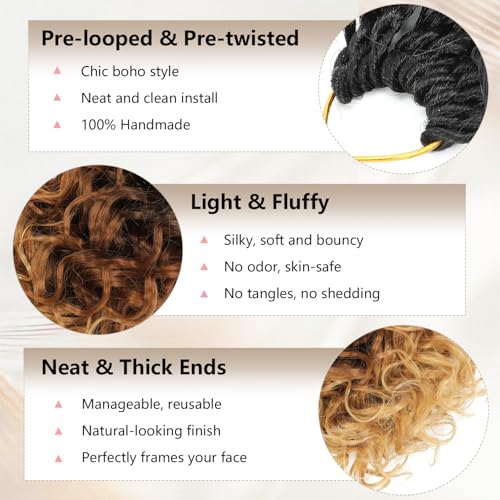 Pre-Looped Crochet Hair 14 Inch Boho Box Braids - #1B/30/27, 8 Pack