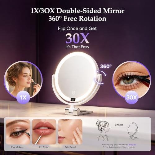 ELYYSORA 1X/30X Lighted Makeup Mirror with Lights - White