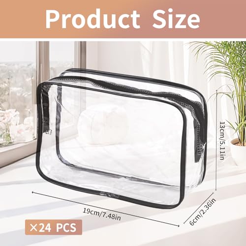 Black 24 Pcs Waterproof TSA Approved Clear Toiletry Bags for Travel
