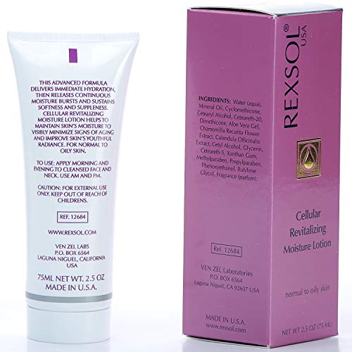 REXSOL Cellular Revitalizing Moisture Lotion Normal to Oily Skin | With Aloe Vera Gel, Chamomile Extract & Calendula Officinalis Extract | Helps to maintain signs of aging. (75 ml / 2.5 fl oz)