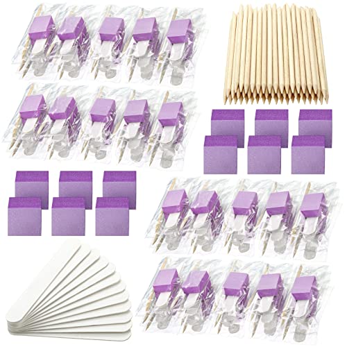 Disposable Manicure Kit Set with Nail Files Buffers & Wooden Sticks - 100 Sets